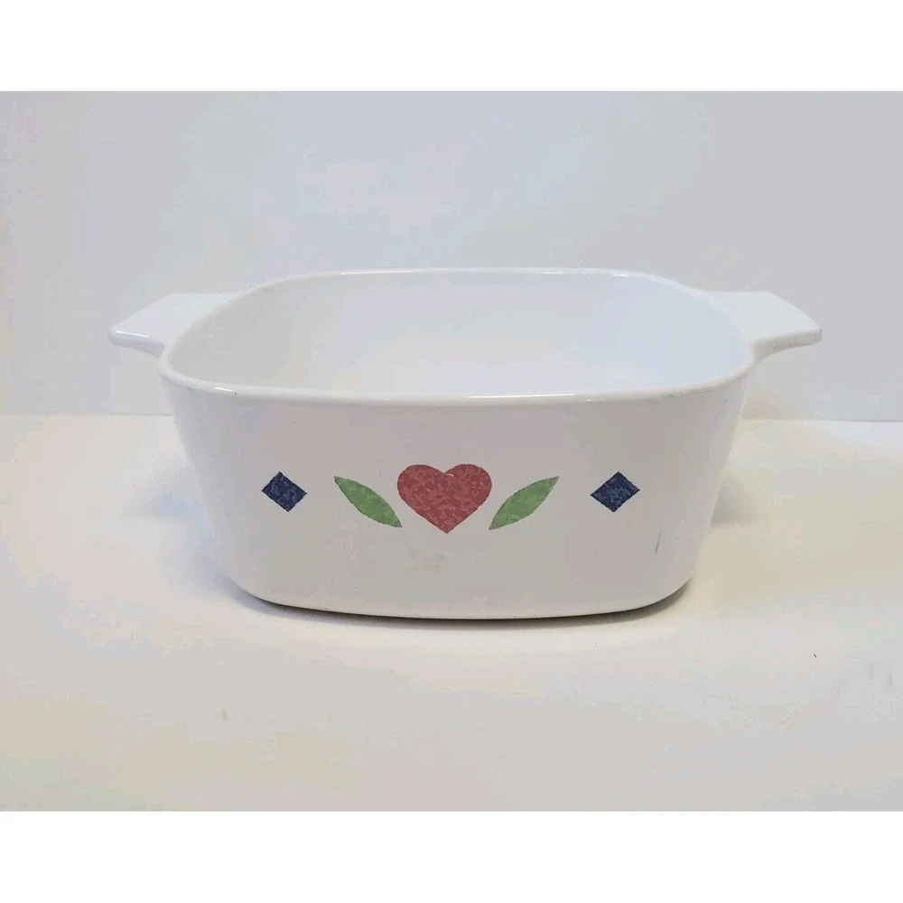 Corning Ware A-1 1/2-B Quilt 1.5 Qt Casserole Red Hearts Blue Diamonds RARE